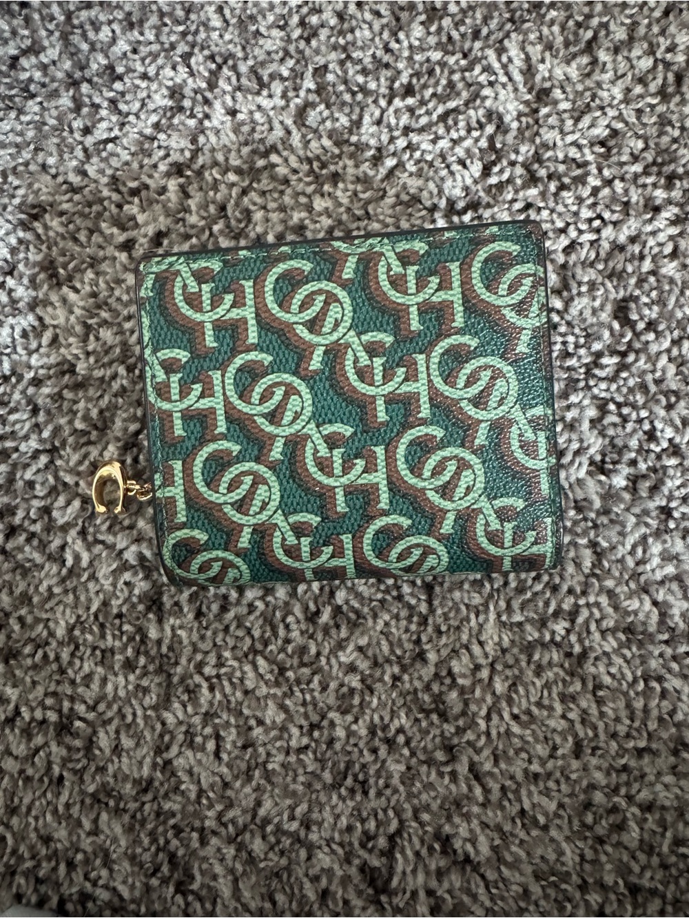 Coach Green Monogram Zip-Around Wallet with Gold Hardware